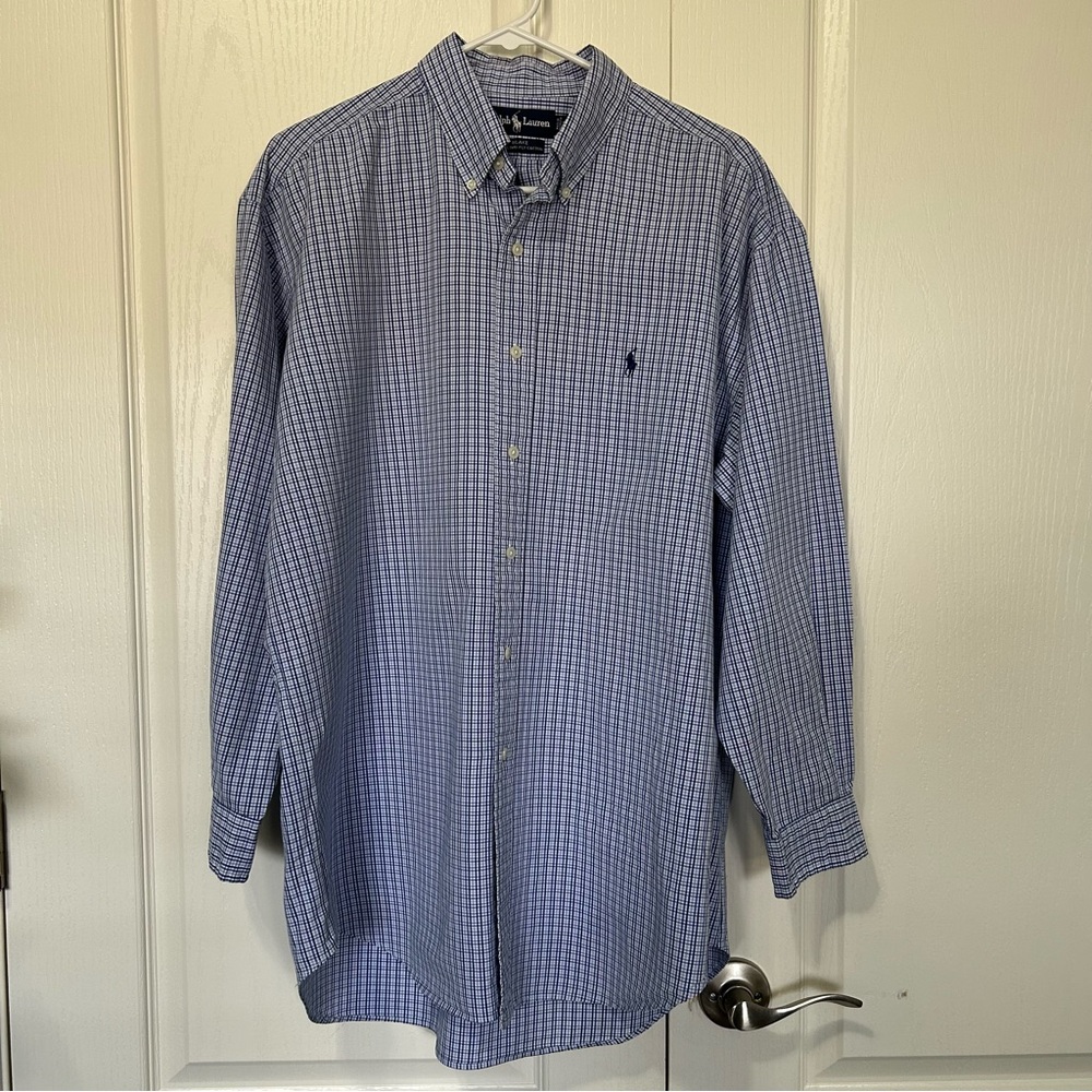 Polo Ralph Lauren Blake Button Down Dress Shirt Blue Plaid Large